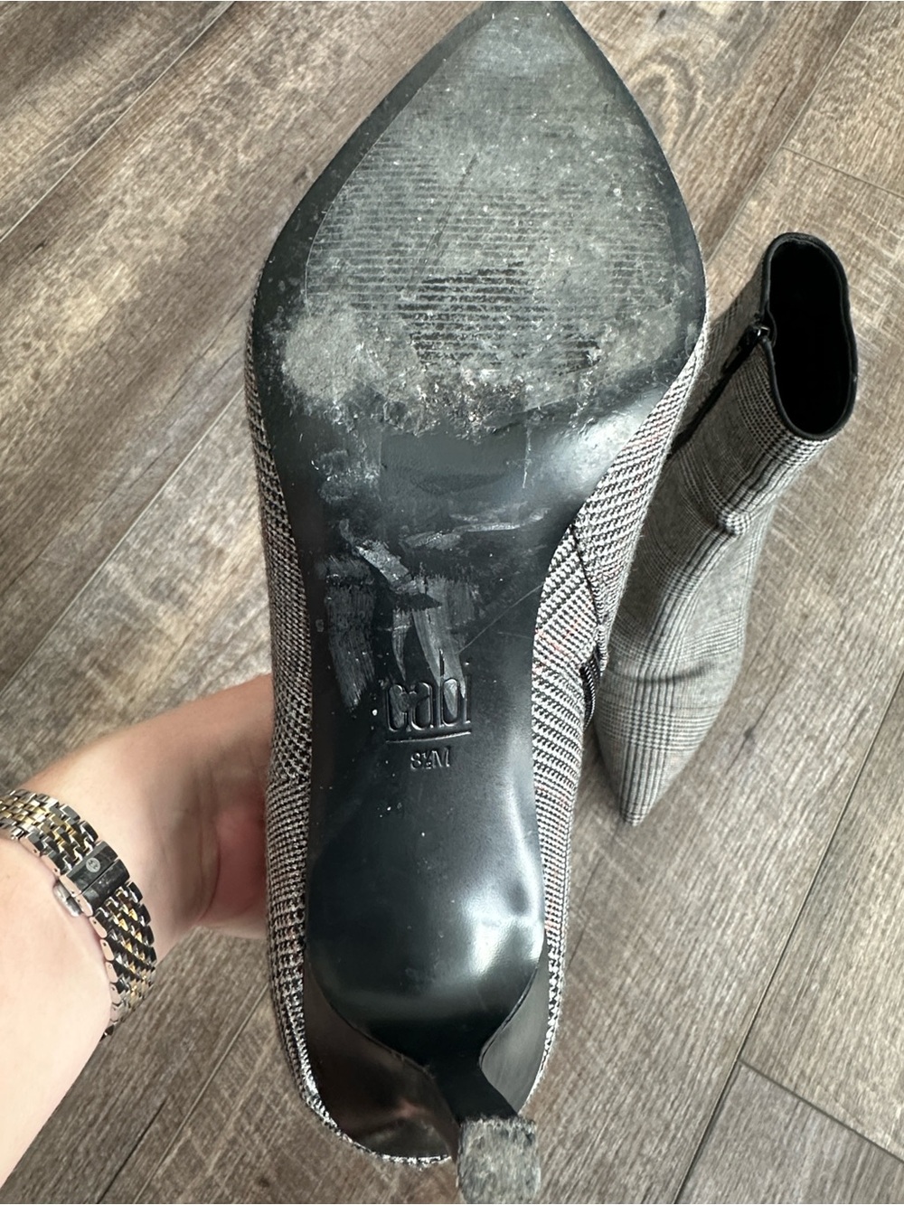 CAbi Glen Plaid Pointed-Toe Ankle Booties in Black and Gray - Picture 2 of 7